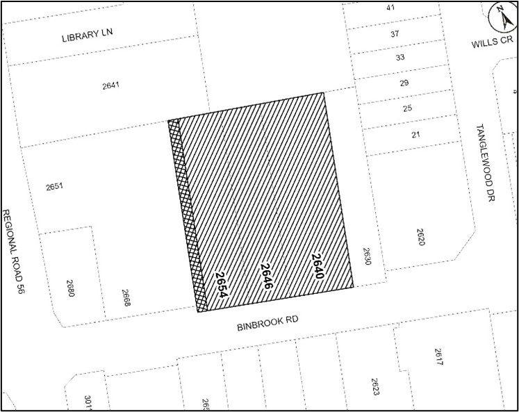 Location map for 2640, 2646, and 2654 Binbrook Road, Glanbrook