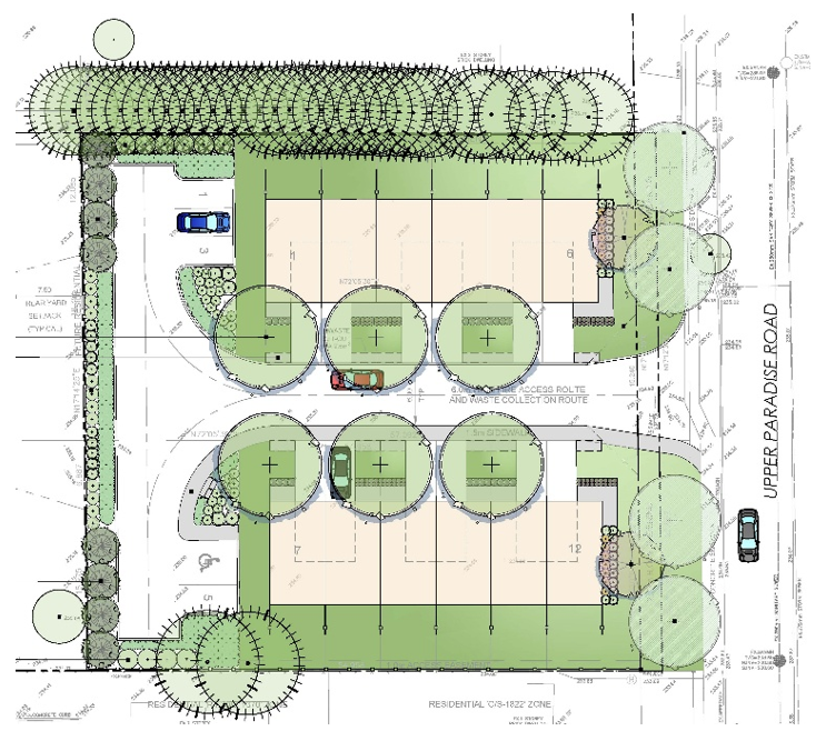 Rendered drawing of proposed development for 974 & 980 Upper Paradise Road, Hamilton