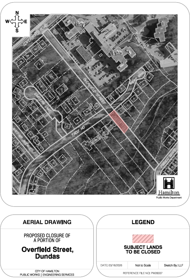 Aerial map of Overfield Street in Dundas