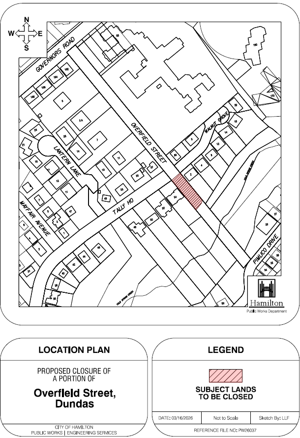 Location map of Overfield Street in Dundas