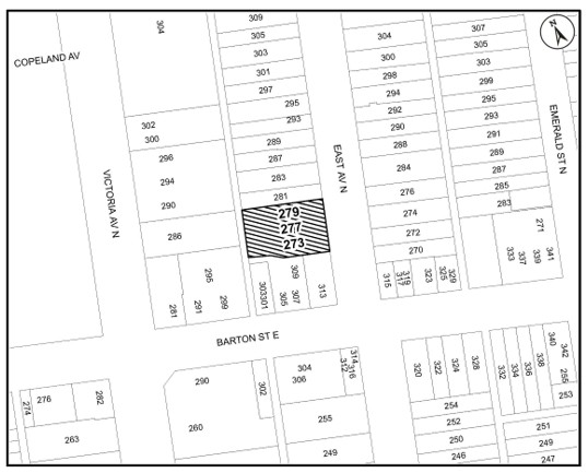 Location map of 273, 277 and 279 East Ave North