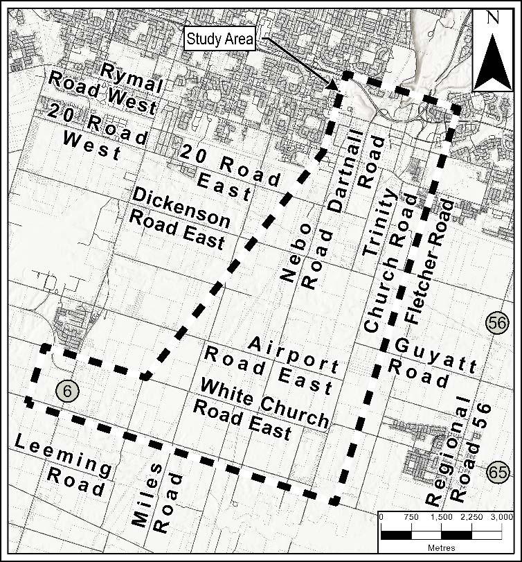 Study area map for Airport Road Conceptual Link
