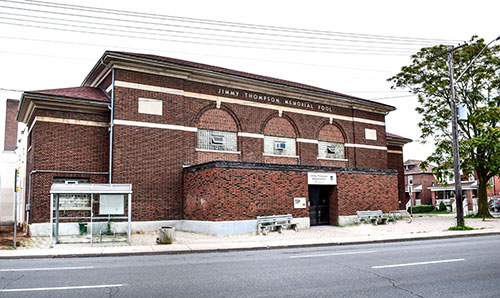Exterior of Jimmy Thompson indoor pool building