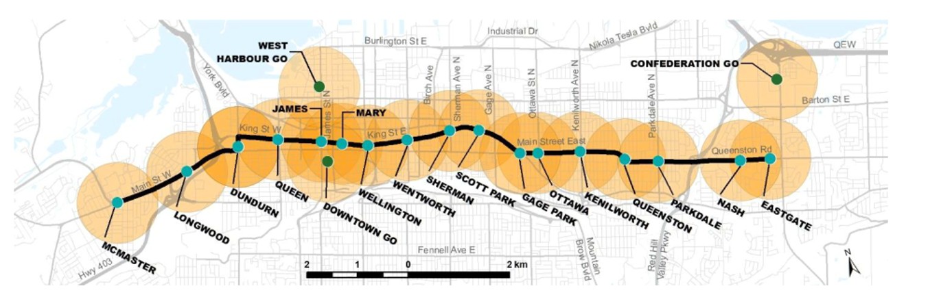 Map of Major Transit Station Areas in Hamilton
