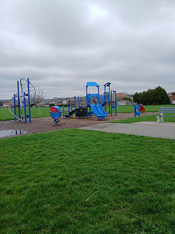 Existing playground equipment at Dover park on a cloudy day