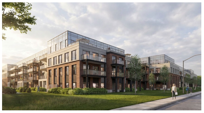 Rendering of 3 four-storey multiple dwellings at 140 Glen Drive, Hamilton