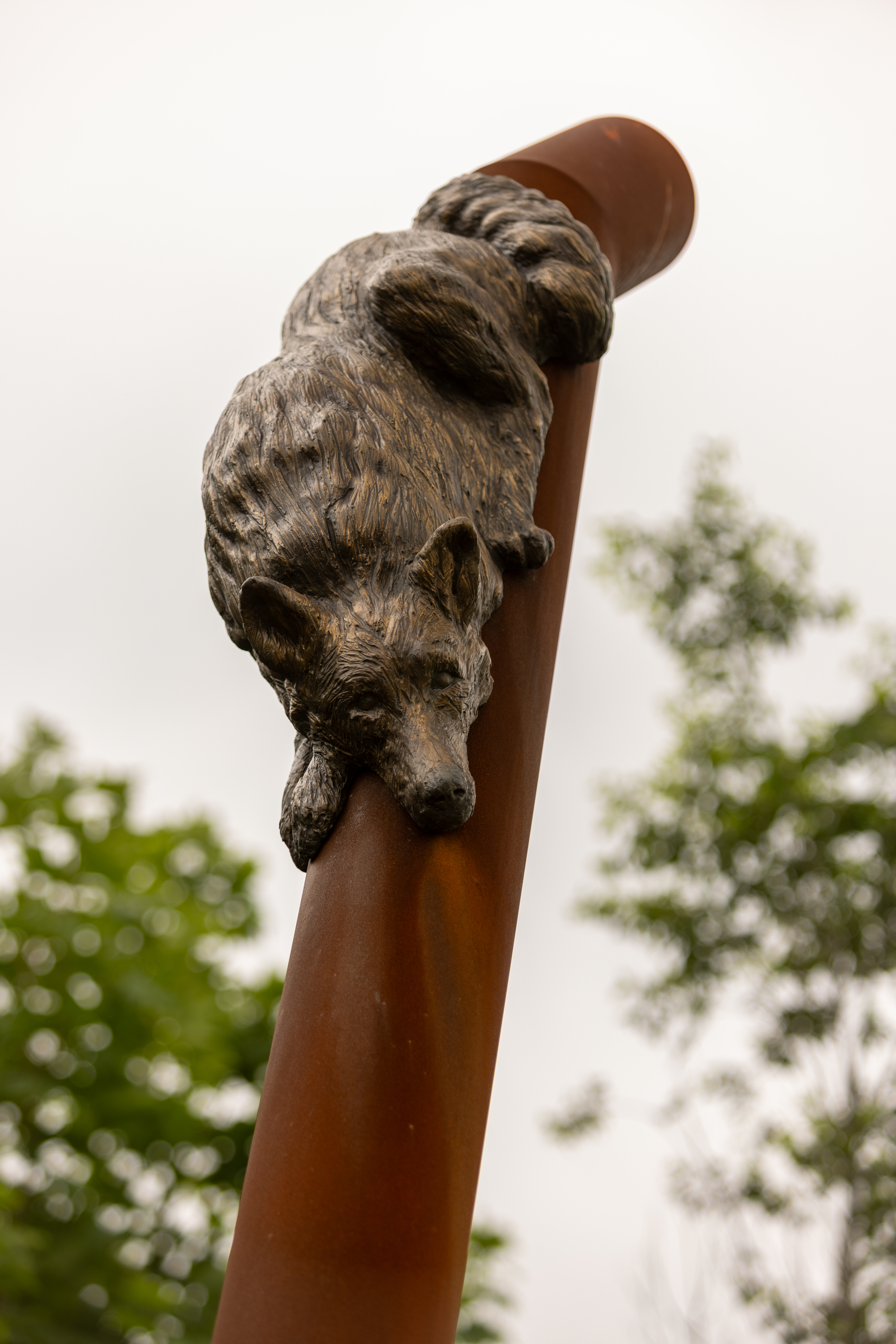 Fox sculpture on pole - part of "A Shared Trail" by Brandon Vickerd