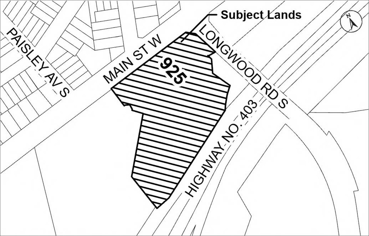 Location map of 925 Main Street West, Hamilton