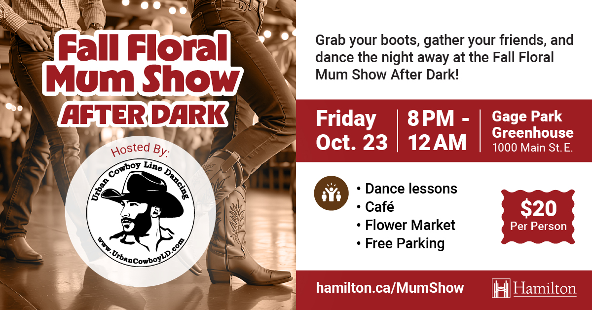 Line Dancing Friday, October 23 from 8pm to 12am at the Fall Floral Mum Show