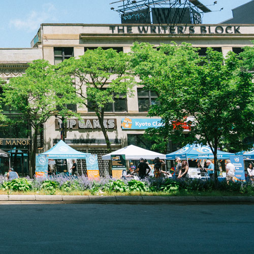 Vendor and activation tents set up along King Street east during open streets