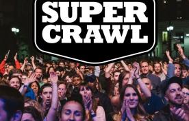 Supercrawl logo, crowd of concert goers