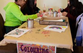 Teens painting crafts on table