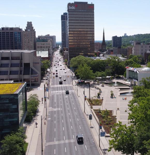 Aerial view of Main Street Two Way Conversion Study