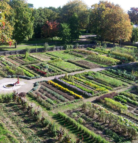 Overview shot of large outdoor garden at Dundurn