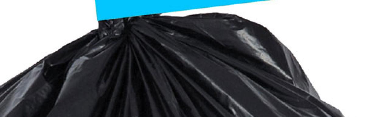 photo of trash bag with blue trash tag