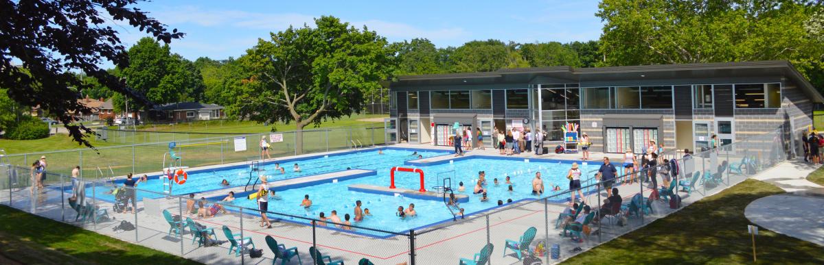 Outdoor swimming pool on a summer day