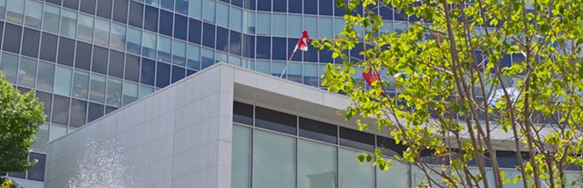 Street view of Hamilton City Hall from Main Street Forecourt