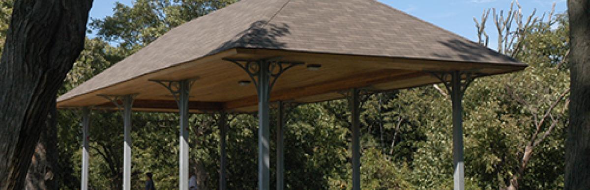 Picnic tables under gazebo