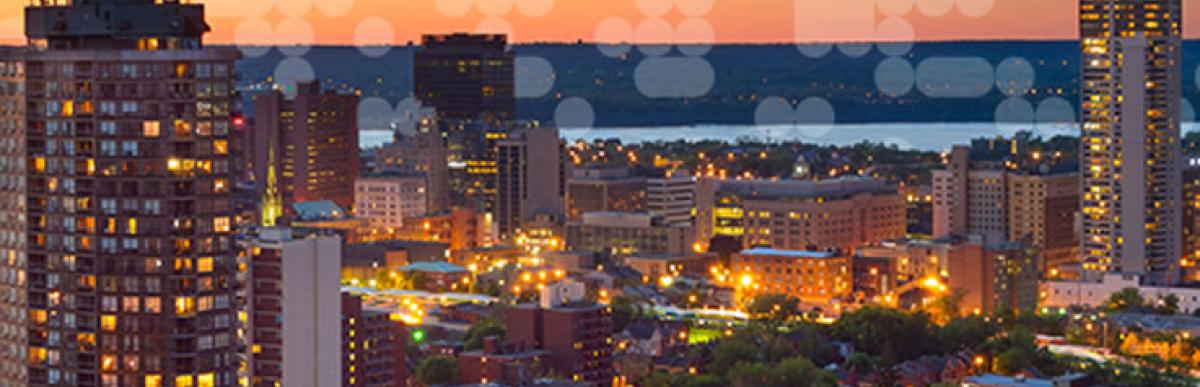 Skyline of Hamilton Ontario at night.