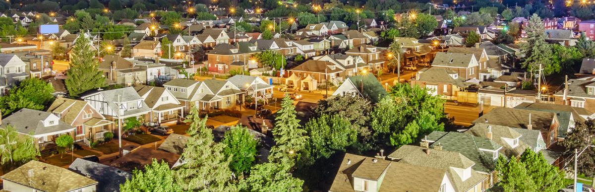 Drone image of neighbourhoods in Hamilton
