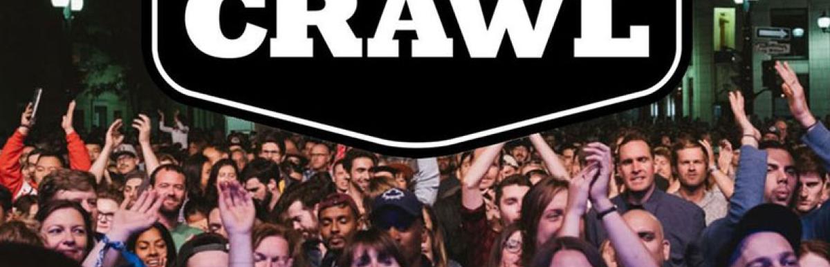Supercrawl logo, crowd of concert goers