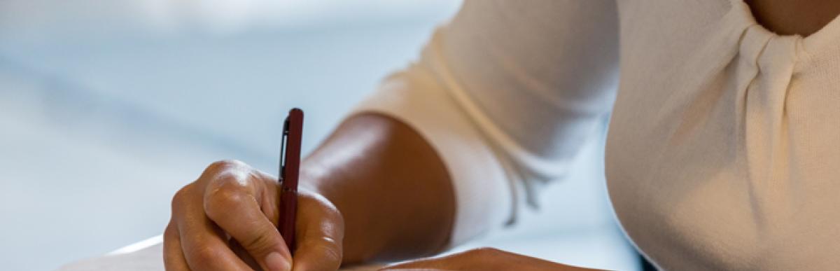 woman completing application