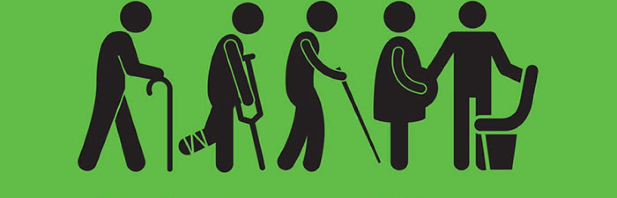 Illustration of people with various mobility challenges with text "Stand up for your neighbours"