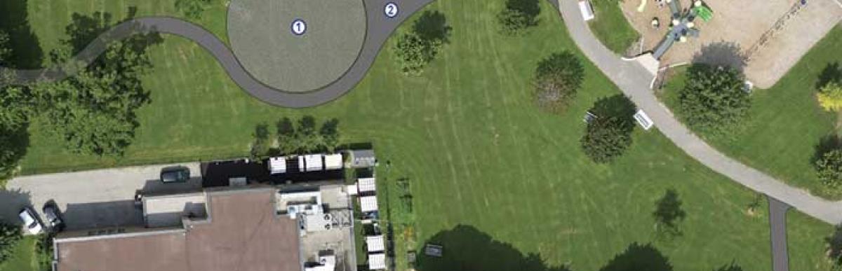 Aerial view of Churchill Park with informal teaching area highlighted