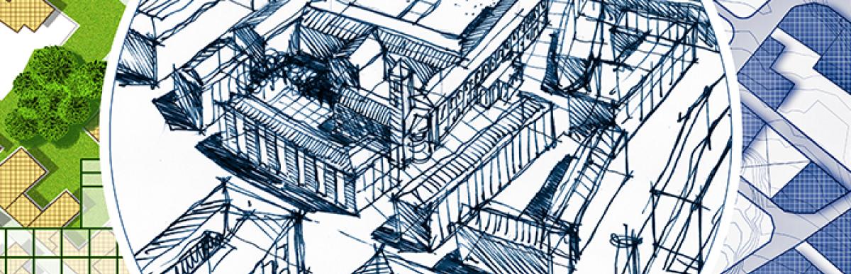 Planning a new city concept with a pencil a sketch of a new modern imaginary town