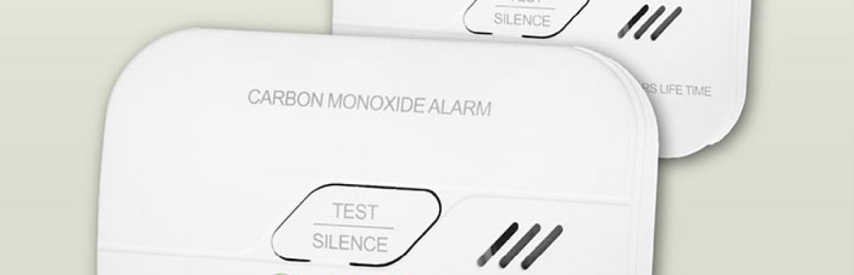 Two carbon monoxide alarms with power, test & alarm buttons