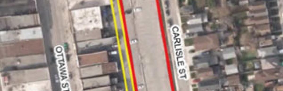 overhead map of 115 Campbell ave with property outlined in red