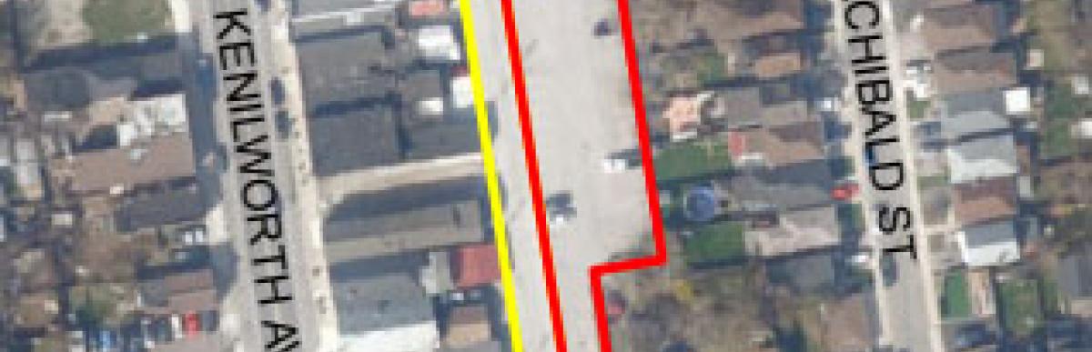 Overhead map with outline of 70 Hope Ave.