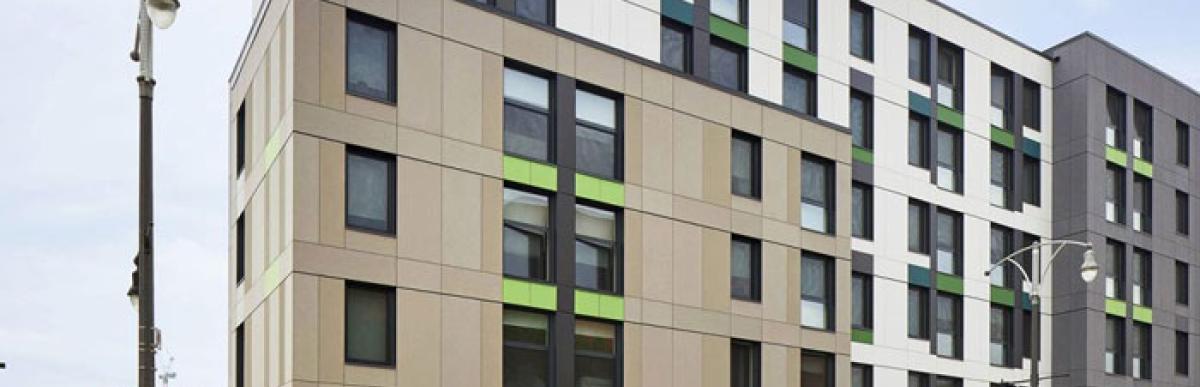 external view of an affordable housing apartment complex in Hamilton