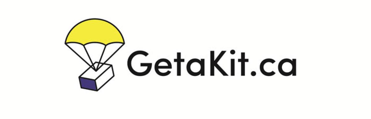 logo: box with a yellow parachute beside black letters spelling out GetaKit.ca