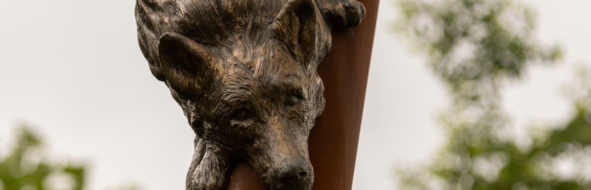 Fox sculpture on pole - part of "A Shared Trail" by Brandon Vickerd