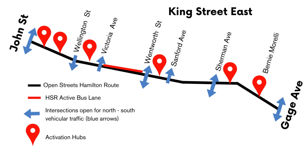 Map of the Route for Open Streets where King Street will be closed to vehicle traffic on June 18, 2023.