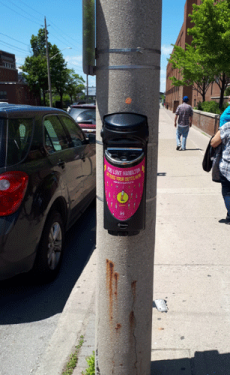 Pole mounted ashtray on Barton Street East