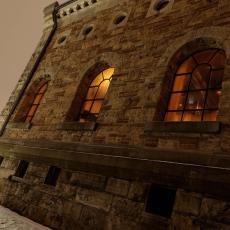 Steam Museum exterior at night