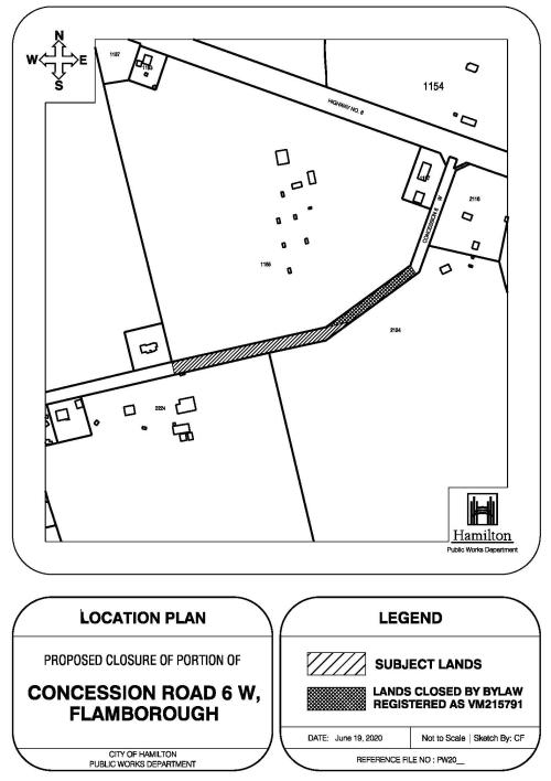 Street alley closure map of Concession 6 Road West, Flamborough