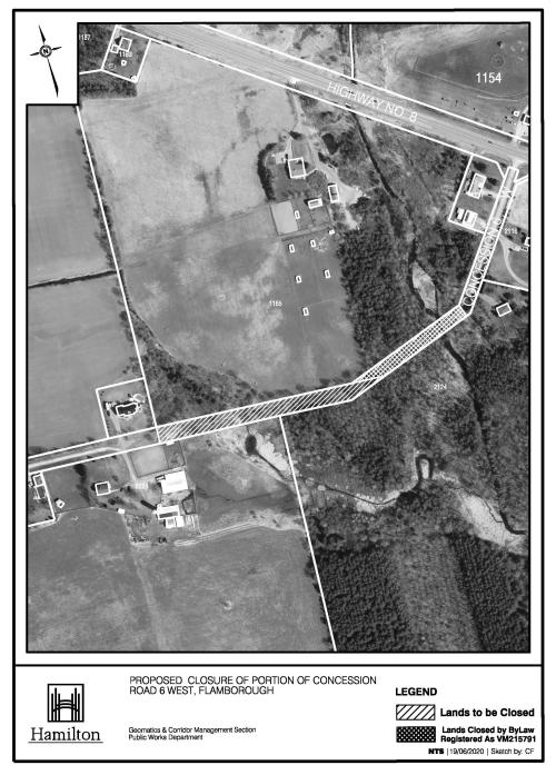 Aerial alley closure map of Concession 6 Road West, Flamborough