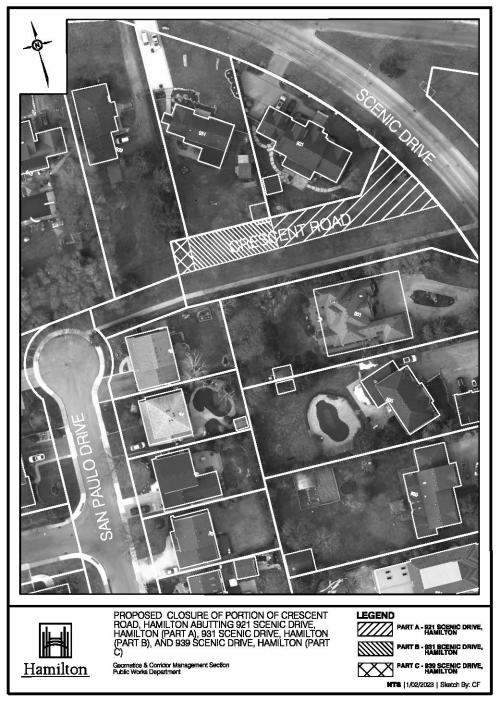 Aerial alley closure map of Crescent Road, Hamilton