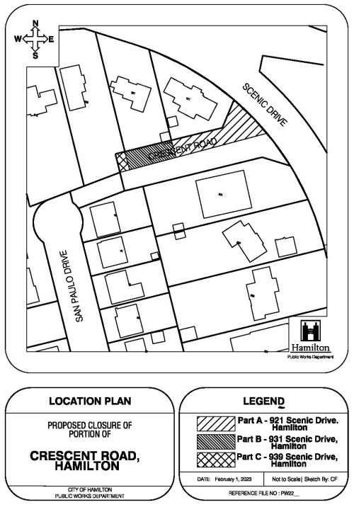 Street alley closure map of Crescent Road, Hamilton