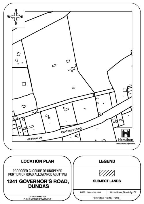 Location map for unassumed alley abutting 1241 Governors Road, Dundas