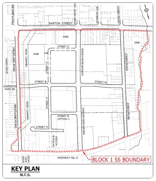 Map of study area for Block 1 Servicing Study Boundary