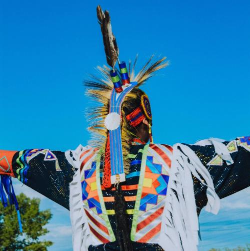 Indigenous regalia from the back