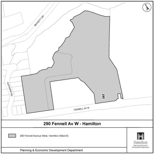 Outline of property for 290 Fennell Avenue West, Hamilton