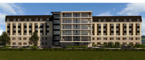 Rendering of proposed 6-storey 160 beg longer term care facility at 861 Highway 8, Stoney Creek