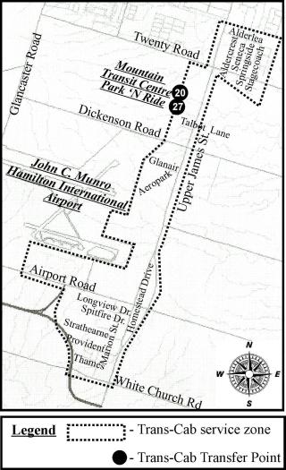Map of HSR Trans-Cab Glanbrook - Mount Hope & Airport Service Zone