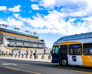 HSR bus driving past Tim Hortons Field